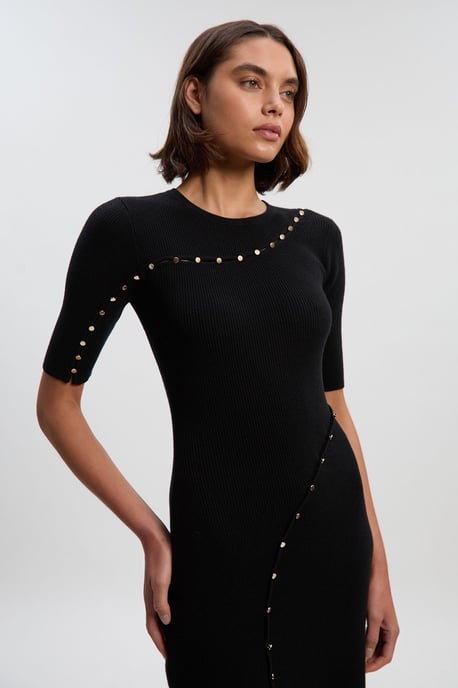 Viscose Blend Cut Out Trim Detail Knit Midi Dress - Image 2