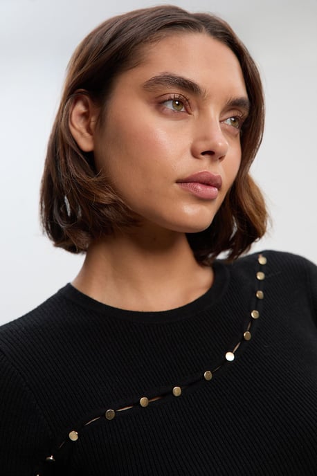 Viscose Blend Cut Out Trim Detail Knit Midi Dress - Image 3