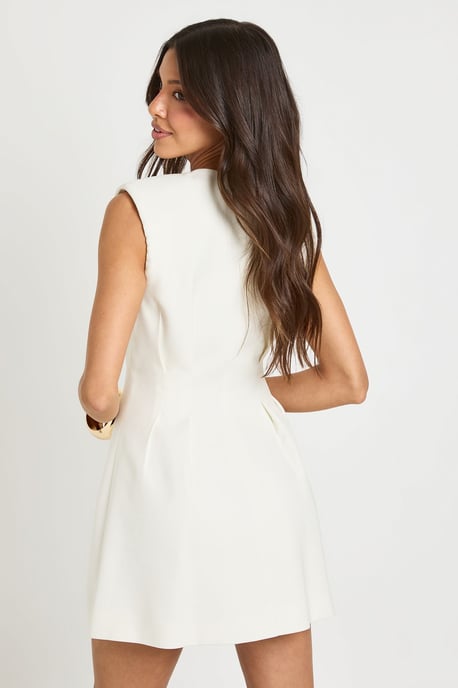 Collarless Tailored Mini Dress - Image 2