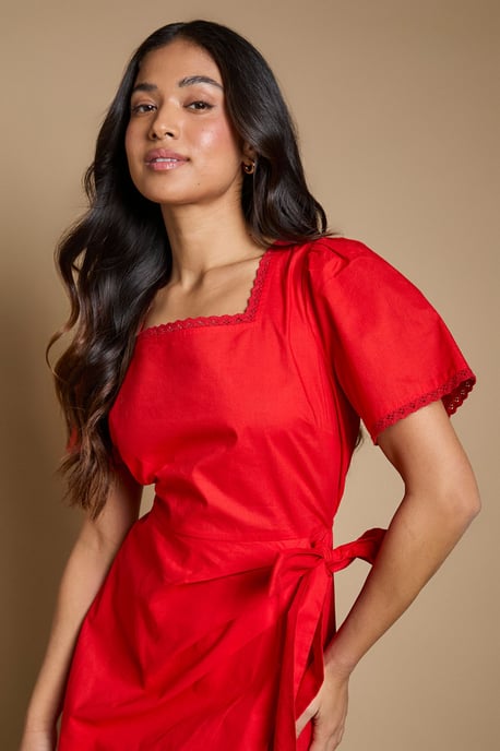 Petite Lace Trim Wrap Skirt Poplin Mini Dress - Image 2