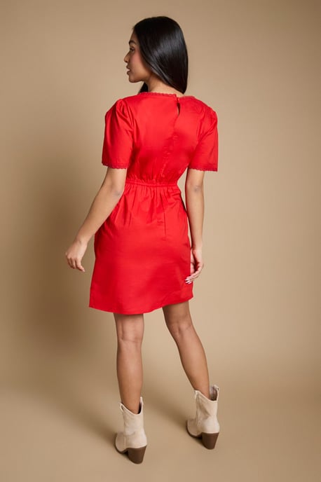 Petite Lace Trim Wrap Skirt Poplin Mini Dress - Image 3