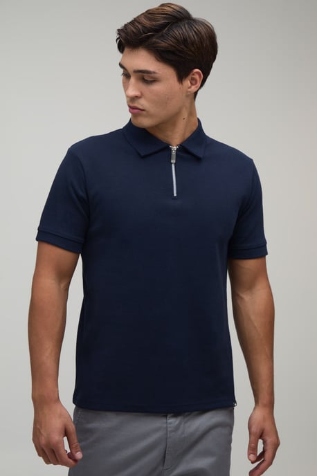 Slim Premium Interlock Zip Neck Polo - Image 1