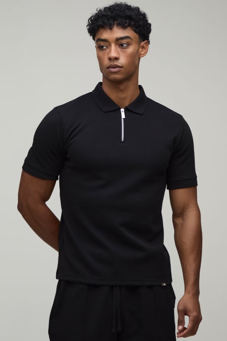 Slim Premium Interlock Zip Neck Polo - Image 1