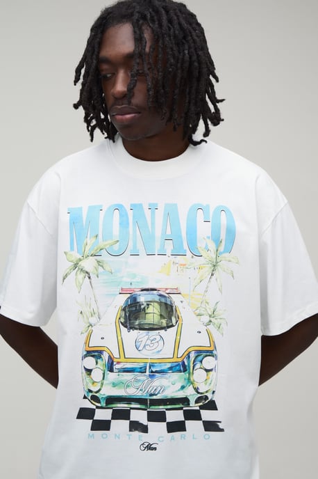 Extended Neck Oversized Monaco Printed Moto T-Shirt & Baggy Short Set - Image 3