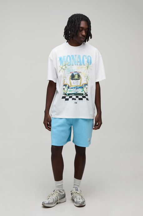 Extended Neck Oversized Monaco Printed Moto T-Shirt & Baggy Short Set - Image 4