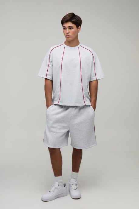 Contrast Piping Oversized Boxy T-Shirt & Baggy Short Set - Image 4