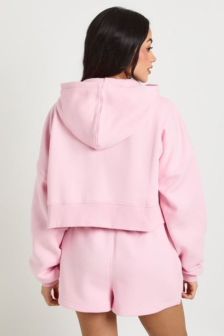 Deep Hem Crop Top 3 Piece Hooded Short Tracksuit - Image 2