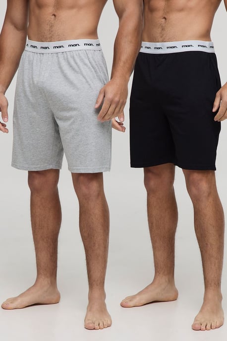 2 Pack Man Loungewear Shorts in Grey & Black - Image 1