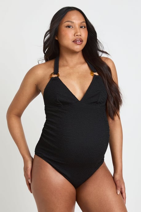 Maternity Crinkle Plunge Trim Detail Swimsuit - Image 1
