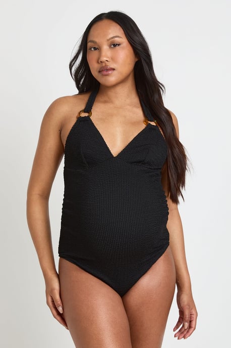 Maternity Crinkle Plunge Trim Detail Swimsuit - Image 3