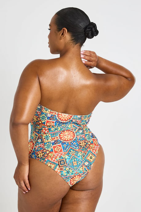 Plus Tile Print Bandeau Swimsuit - Image 2