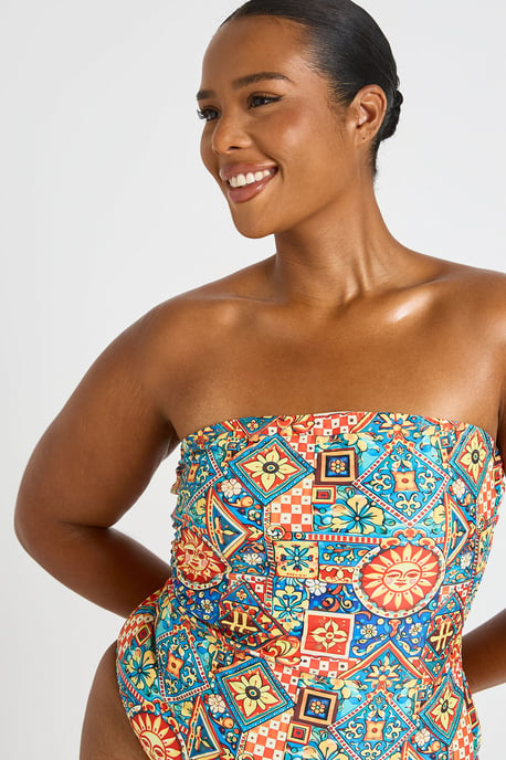 Plus Tile Print Bandeau Swimsuit - Image 4