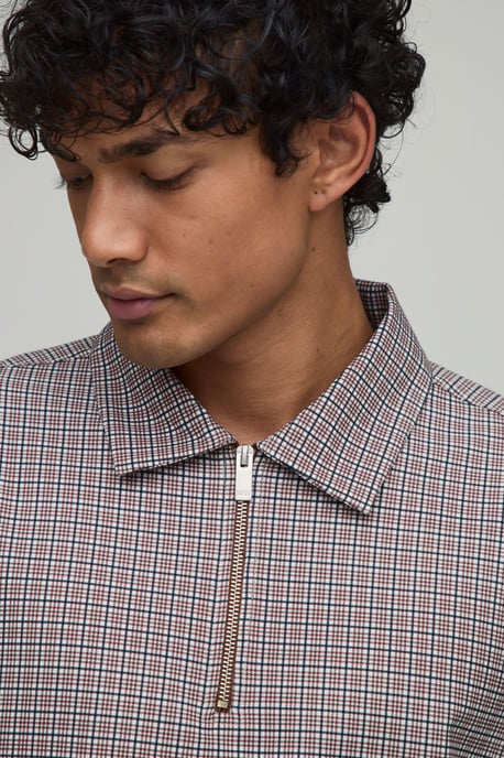 Oversized Check Technical Stretch Harrington Overshirt - Image 3