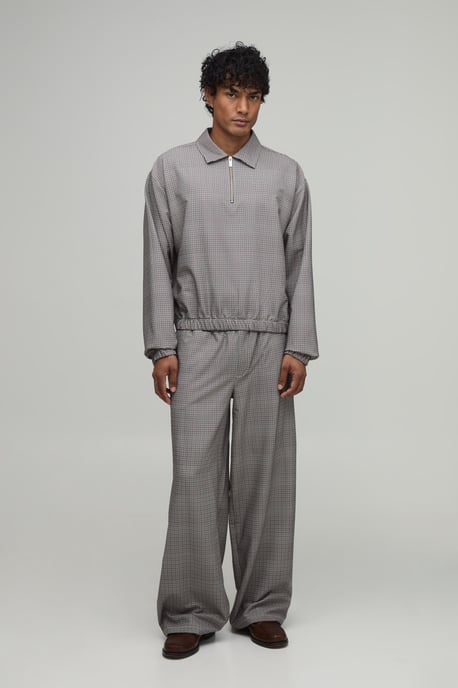Oversized Check Technical Stretch Harrington Overshirt - Image 4