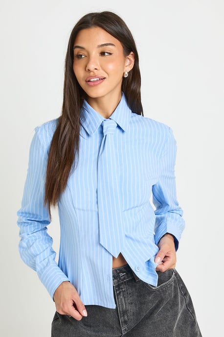 Stripe Tie Detail Fitted Shirt - Image 1