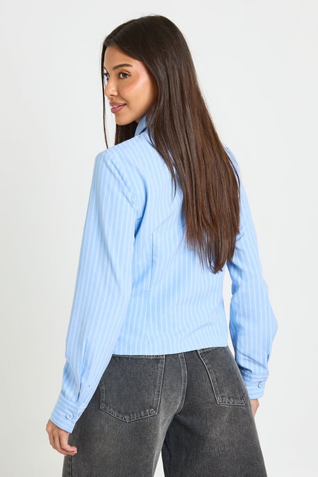 Stripe Tie Detail Fitted Shirt - Image 2