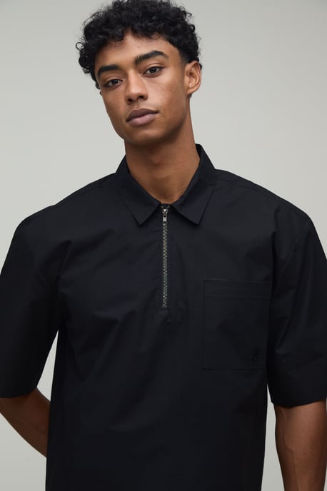 Oversized Boxy Quarter Zip Half Sleeve Shirt - Image 3