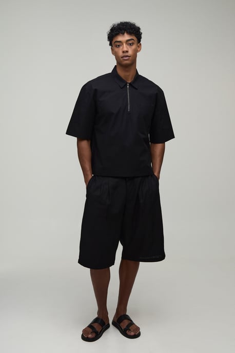 Oversized Boxy Quarter Zip Half Sleeve Shirt - Image 4