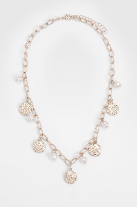 Hammered Disc & Pearl Scatter Chain Necklace - Image 2