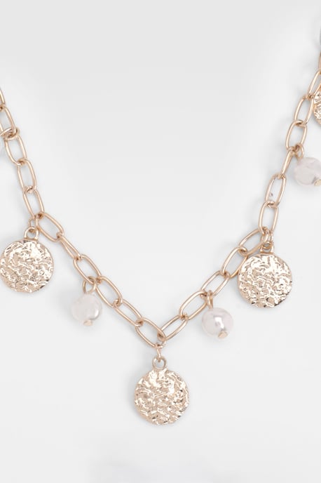 Hammered Disc & Pearl Scatter Chain Necklace - Image 3