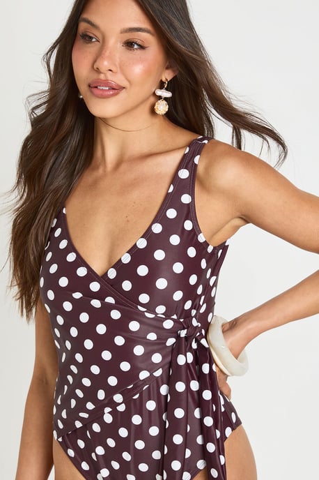 Polka Dot Tummy Control Wrap Detail Swimsuit - Image 4