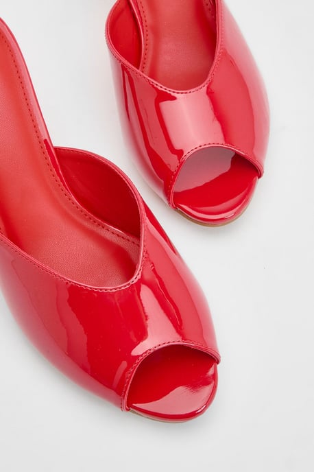 Peep Toe Patent Heeled Mules - Image 5