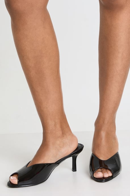 Peep Toe Patent Heeled Mules - Image 2