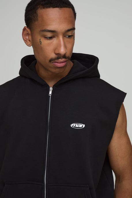Oversized Sleeveless Zip Through Hoodie - Image 3