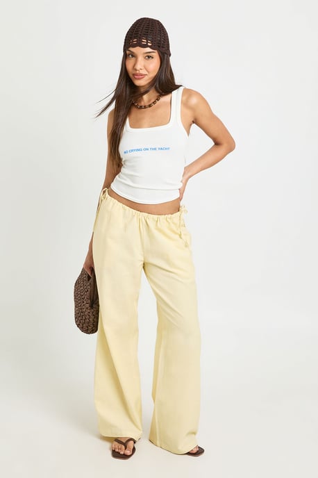 Linen Look Tie Side Low Rise Trousers - Image 1