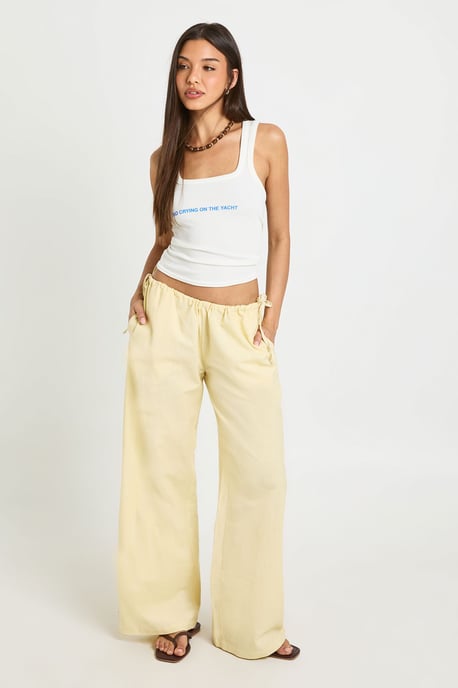 Linen Look Tie Side Low Rise Trousers - Image 3