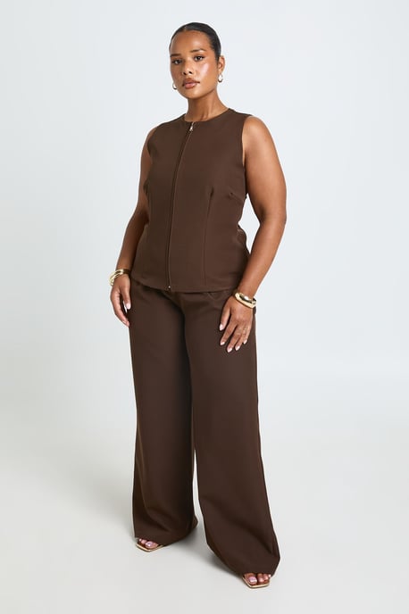 Plus Boat Neck Zip Up Top And Pleated Wide Leg Trouser - Image 1