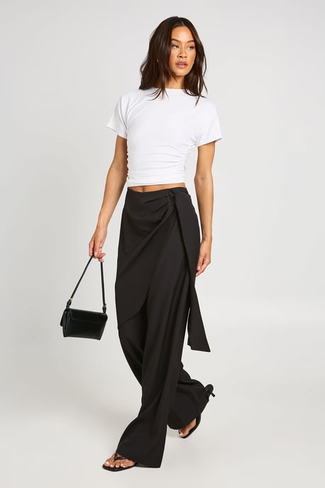 Tall Marl Overlay Tie Wide Leg Tailored Trousers - Image 1