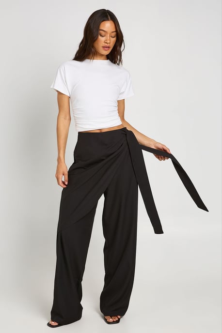 Tall Marl Overlay Tie Wide Leg Tailored Trousers - Image 3
