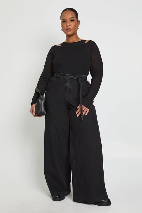 Plus Elasticated Back Tie Wide Leg Jean - Image 1