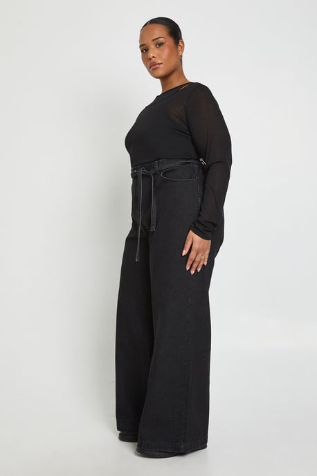 Plus Elasticated Back Tie Wide Leg Jean - Image 3