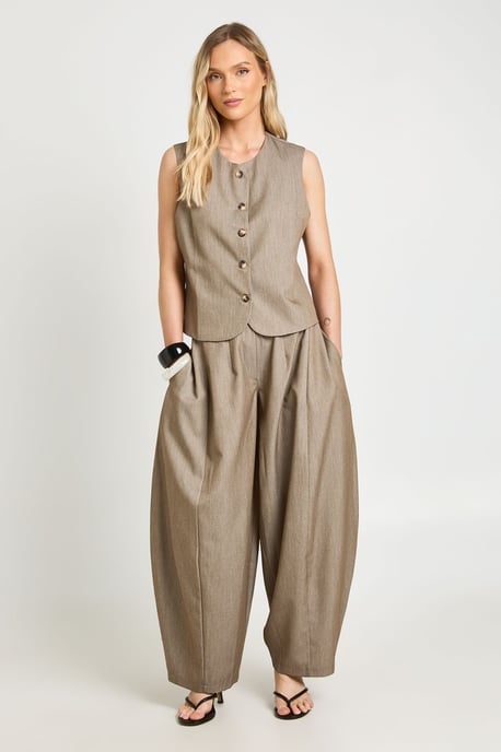 Petite Pleated Barrel Leg Tailored Trousers - Image 1
