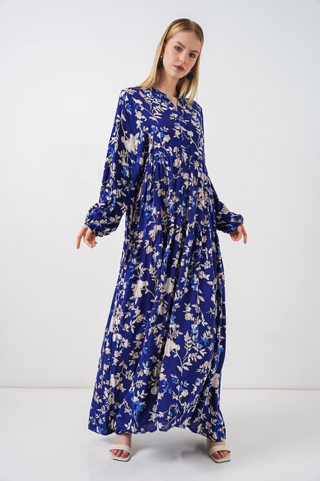 Patterned V-Neck Maxi Dress - Image 3