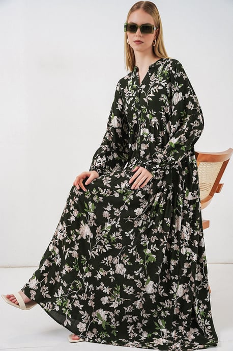 Patterned V-Neck Maxi Dress - Image 3