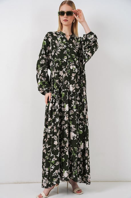 Patterned V-Neck Maxi Dress - Image 4