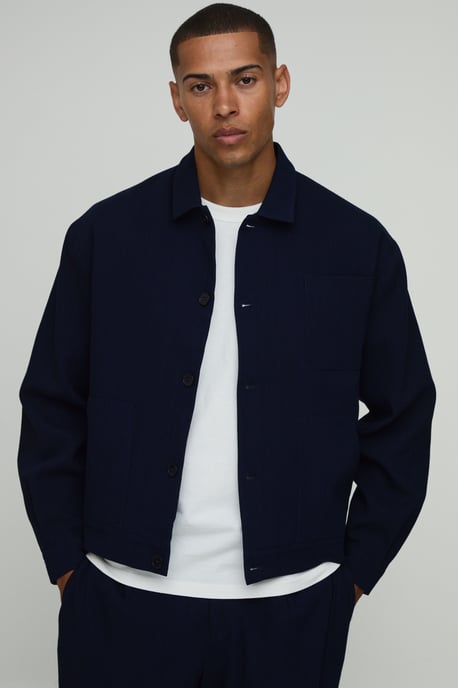 Tailored Oversized Linen Look Co-Ord Harrington Jacket - Image 1