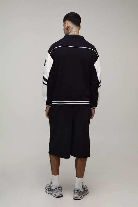 Tall Boxy Fit Collared Colour Block Varsity Jersey Jacket - Image 2