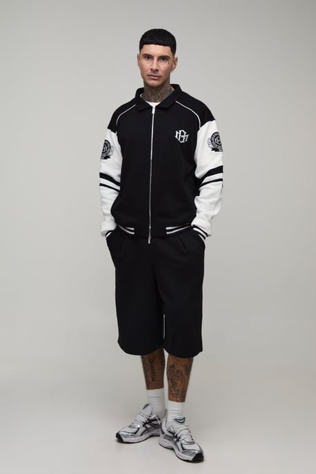 Tall Boxy Fit Collared Colour Block Varsity Jersey Jacket - Image 4