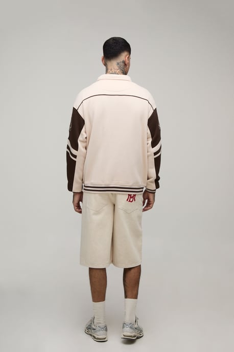 Tall Boxy Fit Collared Colour Block Varsity Jersey Jacket - Image 2