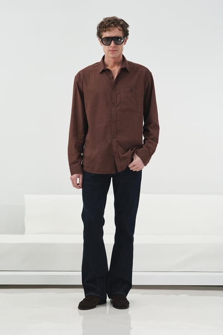 Herrars Regular Fit Långärmad Poplin Skjorta med Ficka - Image 2