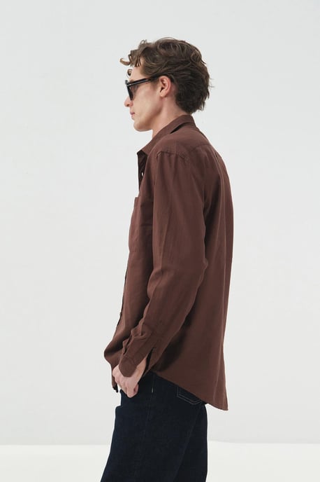 Herrars Regular Fit Långärmad Poplin Skjorta med Ficka - Image 3