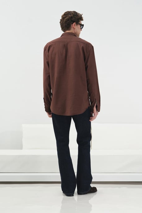 Herrars Regular Fit Långärmad Poplin Skjorta med Ficka - Image 4