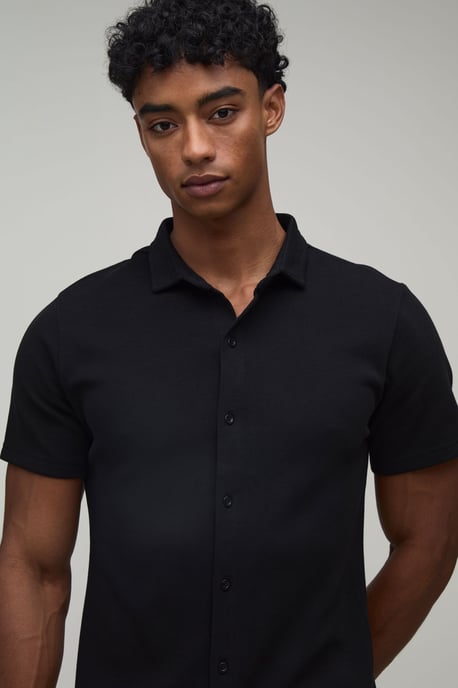 Slim Fit Pique Button Down Collar Jersey Shirt - Image 3
