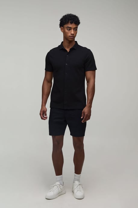 Slim Fit Pique Button Down Collar Jersey Shirt - Image 4