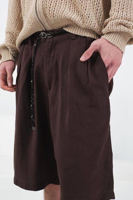 Middelhoge Wijde Pantalon Korte Broek met Ceintuur van Tencel - Image 4