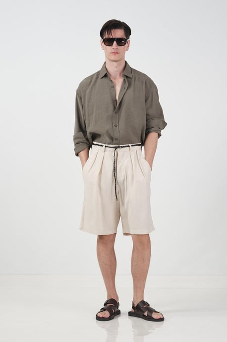 Hoge Taille Brede Pijpen Tencel Tailored Shorts - Image 1